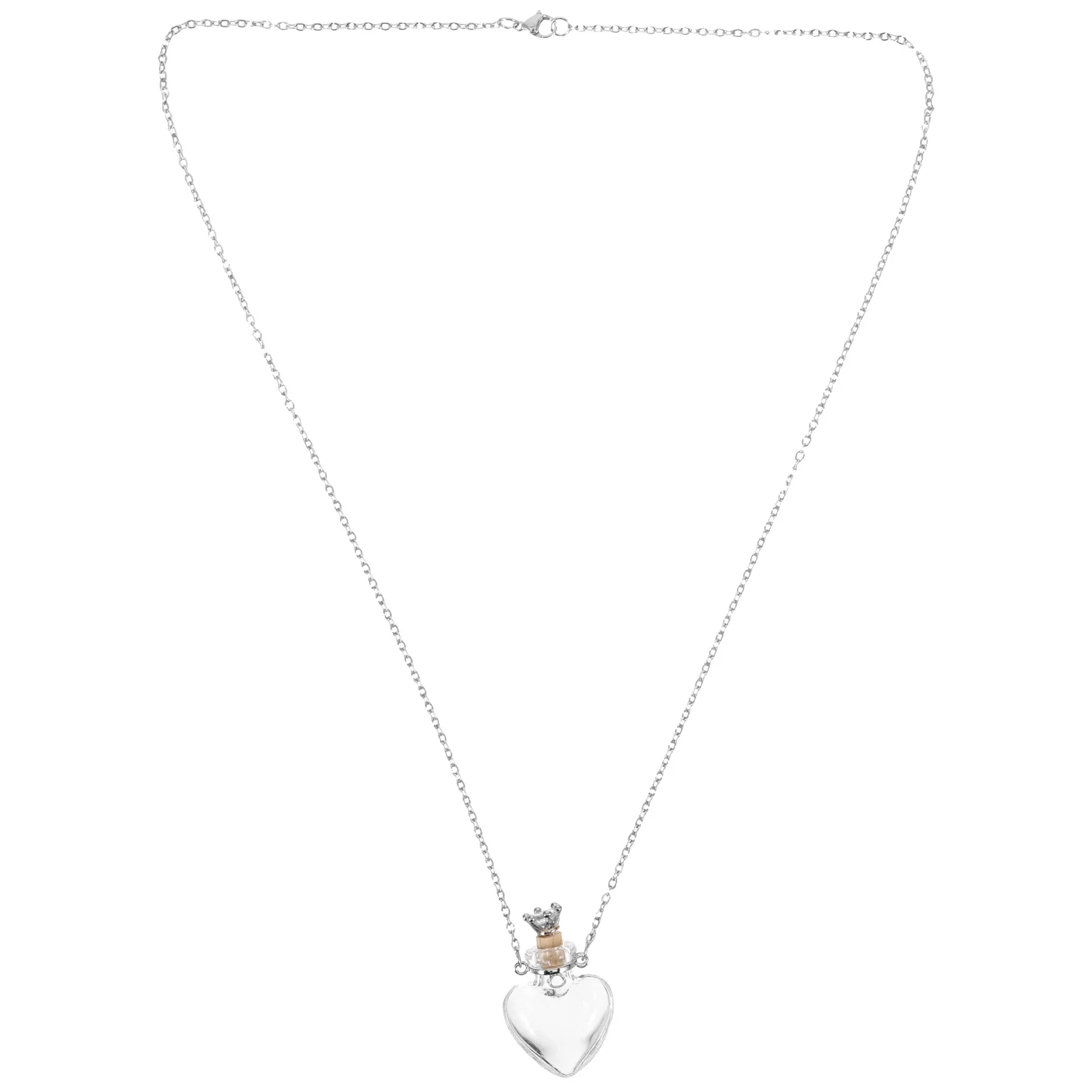 

Transparent Heart-shaped Oil Bottle Necklace Crown Plug Aromatherapy Pendant Vial Perfume Jewelry Women Necklace
