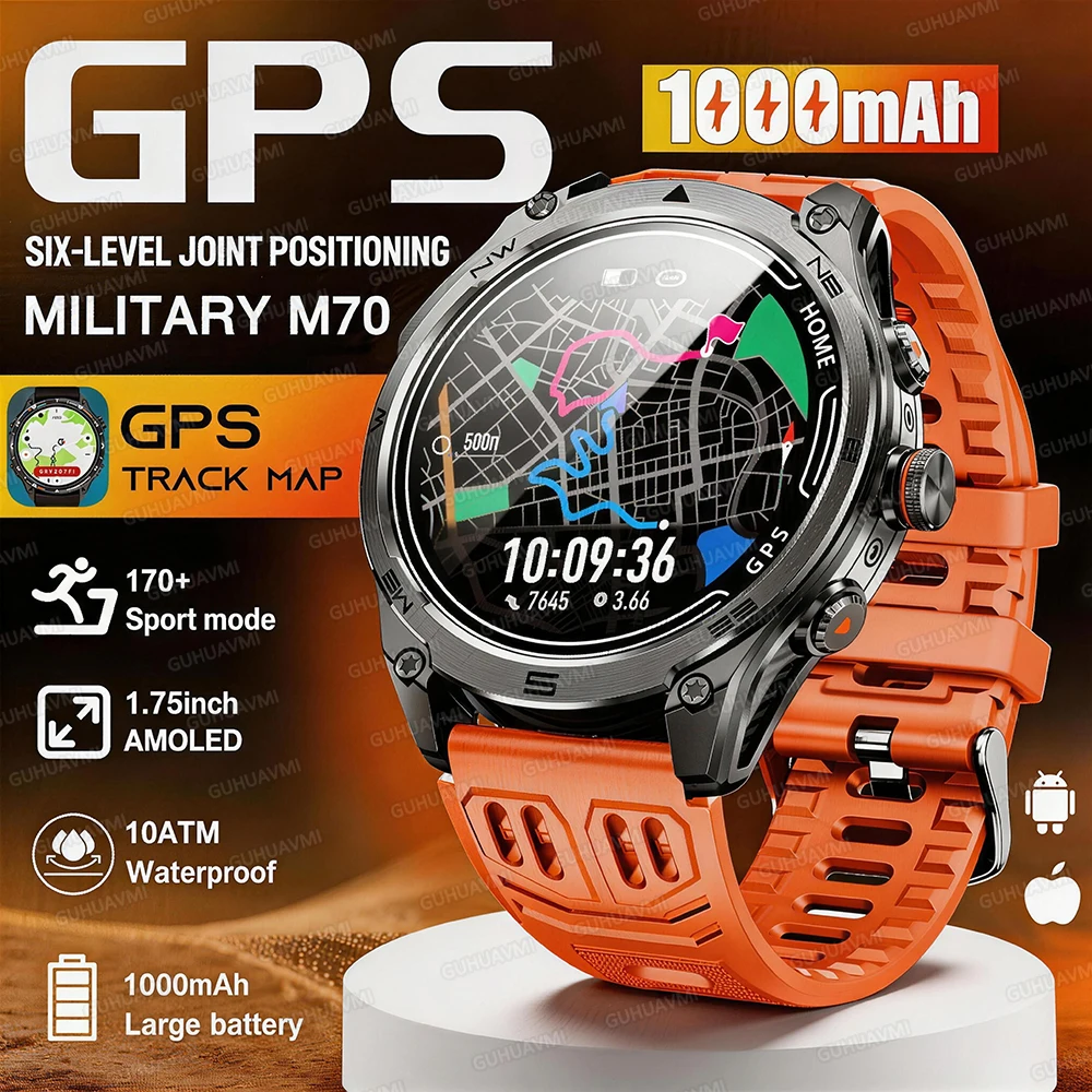 

Новые умные часы с GPS-картой, аккумулятором 1000 мАч, для активного отдыха, мужские, с AMOLED HD-экраном, водонепроницаемые до 10ATM, с Bluetooth-вызовами, военные, для взрослых