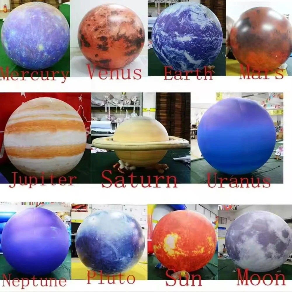 Bolas Infláveis Gigantes LED Lua e Terra, Bolas Herméticas, Balões Planetários, 9 Sistema Solar, Sol, Júpiter, Saturno, Marte, Vênus, Decoração de Festa