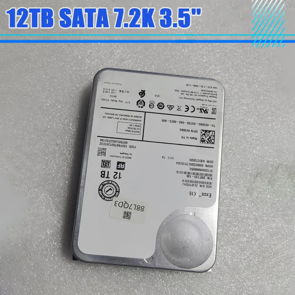 ST12000NM005G 12TB SATA 7.2K 3.5'' HDD Server Hard Drive For Dell