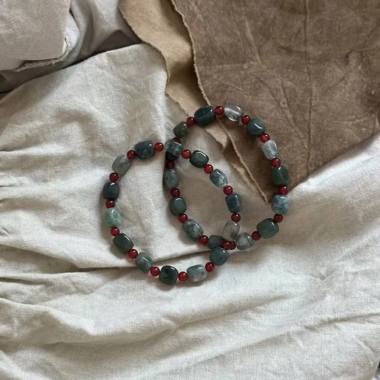 

Браслет из натурального водного агата, новый китайский стиль, зеленый, красный, контрастный, крутая ниша, винтажные китайские украшения