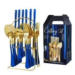 Aço inoxidável Golden Talheres Set, Louça, Louça, Garfo, Colher, Louça, Festival, Cozinha, Presente, 24pcs