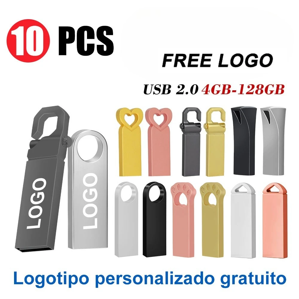

10PCS/lot Metal USB Flash Drive Pen Drive 4GB 8GB 16GB Pendrive 32GB 64GB Memory Stick 128GB U Disk Gift Free Customized LOGO