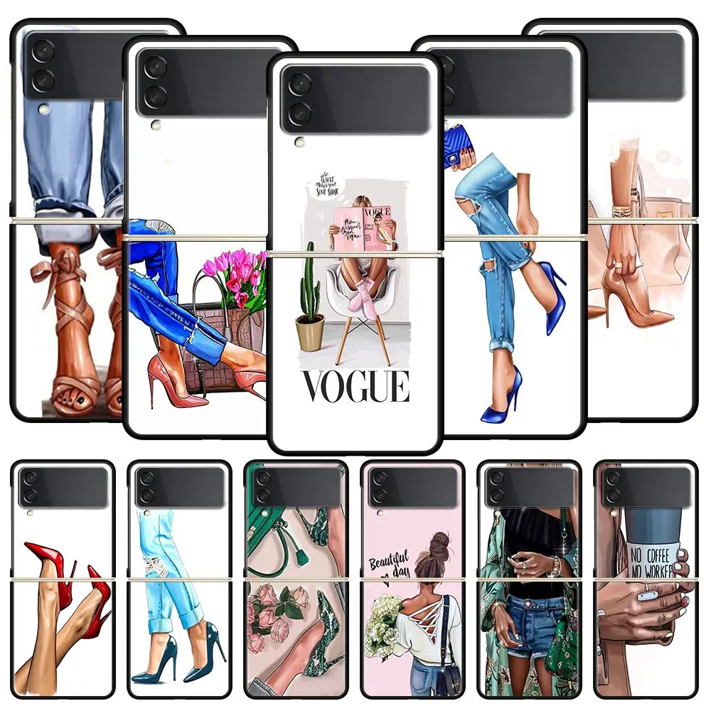 جراب هاتف Miss Coffee للنساء ، غلاف PC ، غطاء خلفي صلب قابل للطي ، Samsung Galaxy Z Flip 3 Flip 4 5 ، أسود ، فتاة