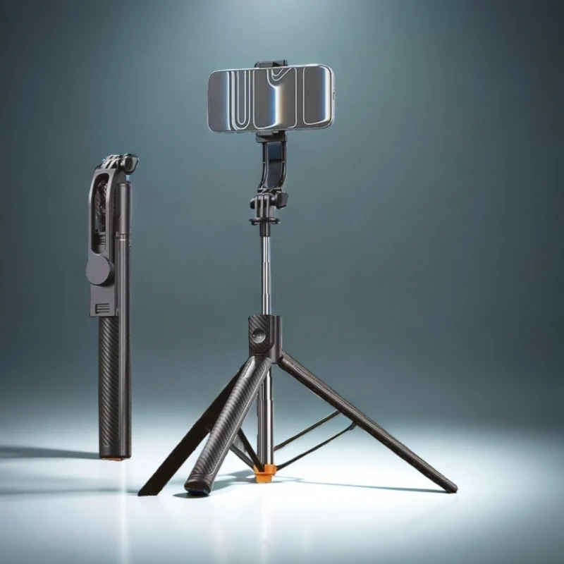 Extendable Selfie Stick Tripod 170cm Carbon Fiber Texture Bluetooth Remote Control Portable Phone Holder Stand for Vlog & Live