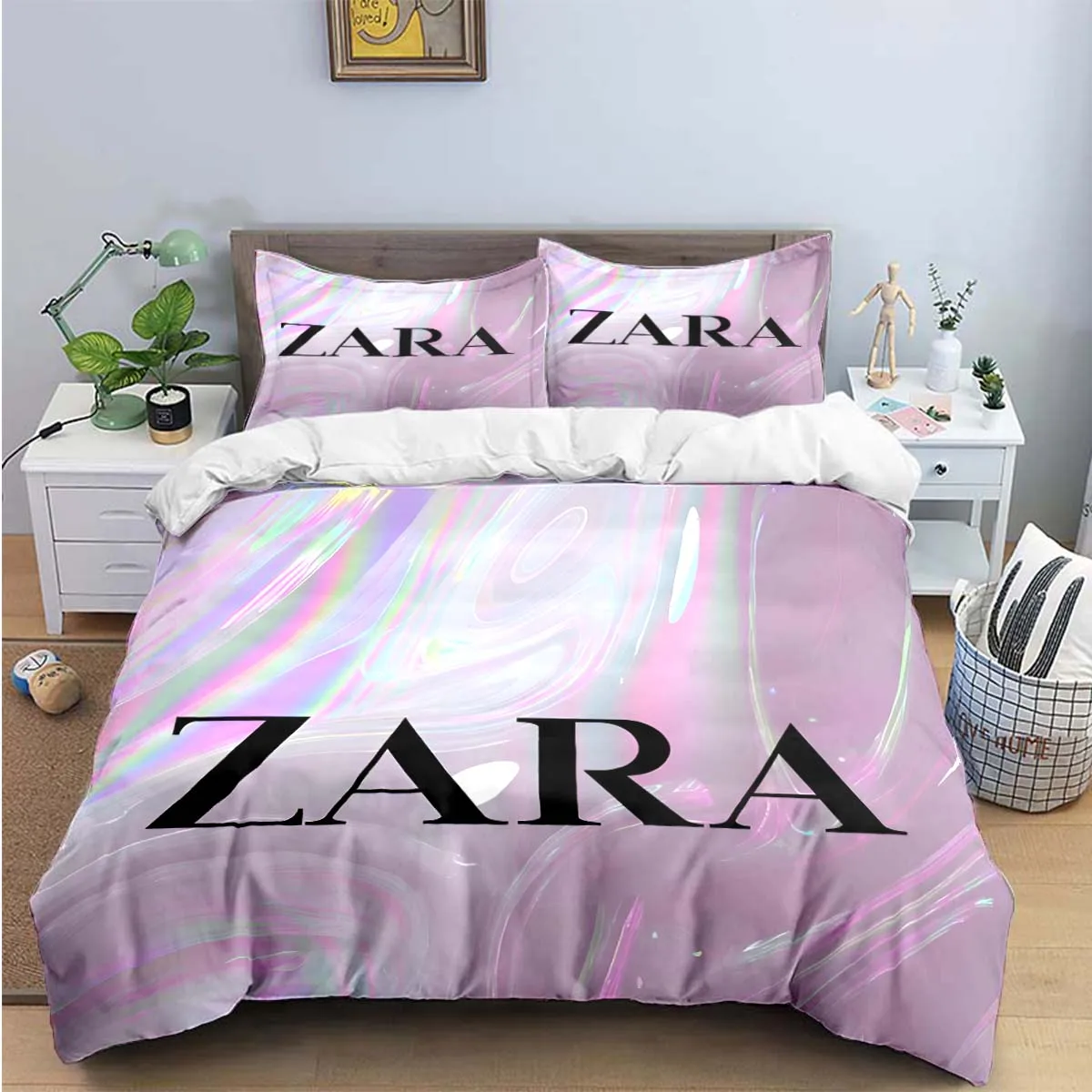 

Fashion Exquisite Z-Zara Logo Digital Printing Bedding Set Duvet Cover Comforter Bed Youth Kids Girl Boys Birthday Gift