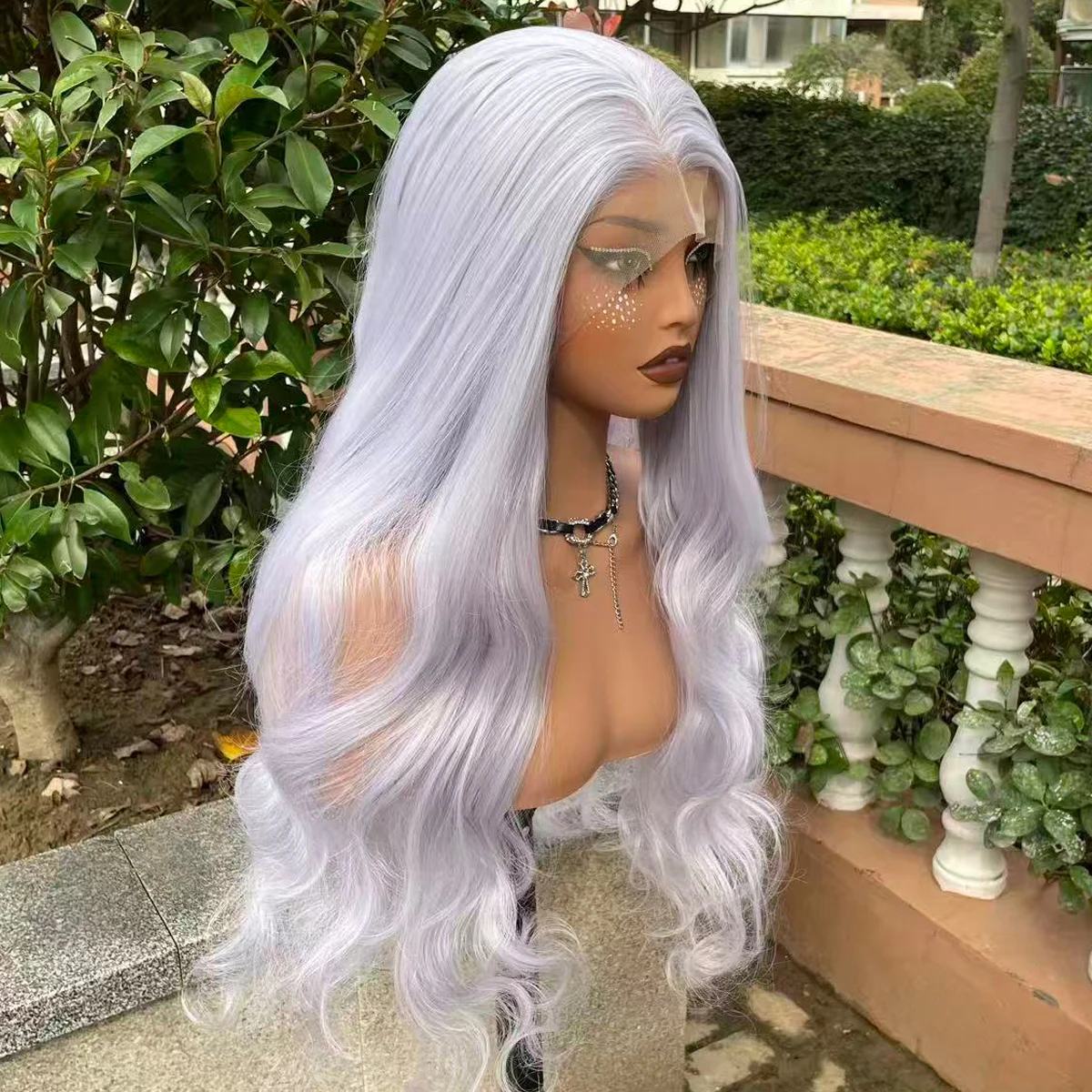 Grey Purple Synthetic 13×4 Lace Front Wig Long Wavy Natural Hairline Glueless Wigs Free Part Synthetic Hair Body Wave Wig