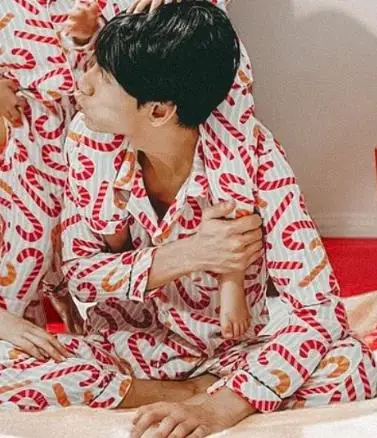 Family Matching Christmas Pajama Set Candy Canes Print Long Sleeve Lapel Neck Tops Trousers Loungewear Outfit