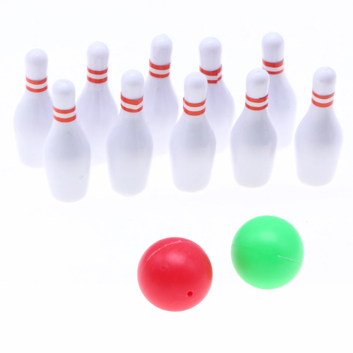 Dollhouse Miniature Bowling Game Set Includes 10 Plastic Pins 2 Balls Kids Party Favors Goodie Bag Stuffers Fun Indoor Tabletop