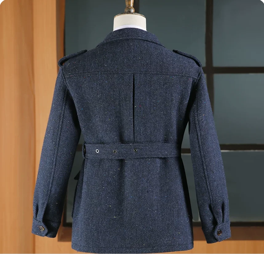 Pure wool British style business warm commuting retro strap men's jacket