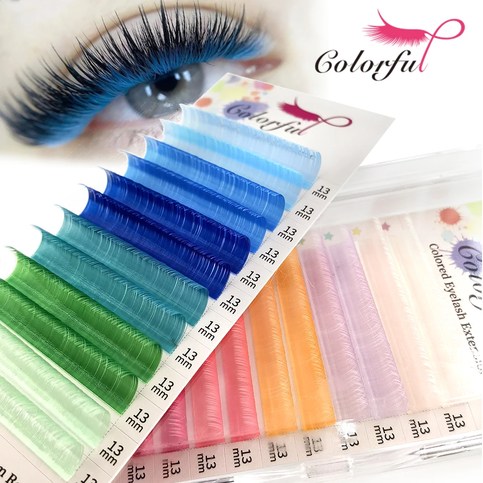 

Colorful Mix Color Individual Colored Eyelashes Purple Blue Pink Green Red False Mink Eyelash Extension Ombre Color Volume Lash