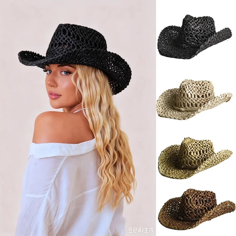 4 Colors Cowboy Straw Hat Wholesale Natural Corn Grass Handmade Cowboy Hats For Men And Women Sun Protection Hats Outdoor