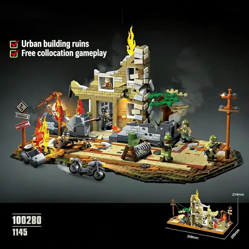 

Набор строительных блоков «Руины поля битвы времен Второй мировой войны», игрушка для создания военных сцен, набор фигурок армейских персонажей и транспортных средств времен Второй мировой войны для A