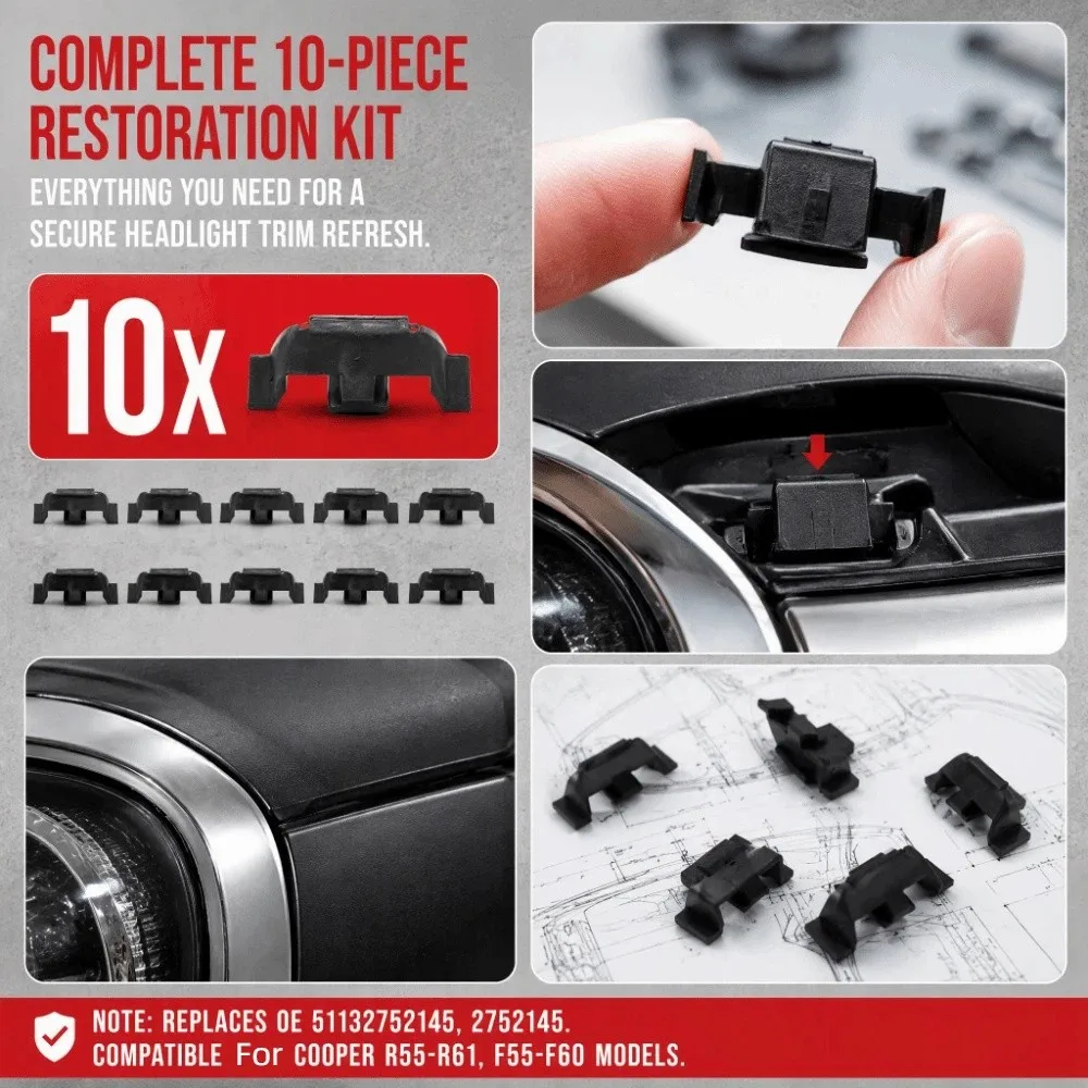Black Headlight Trim Ring Clips Headlight Bezel Clips for Cooper R55 /R56 /R57 / R58 / R59 / R60 / R61 / F55 / F56 / F57 / F60
