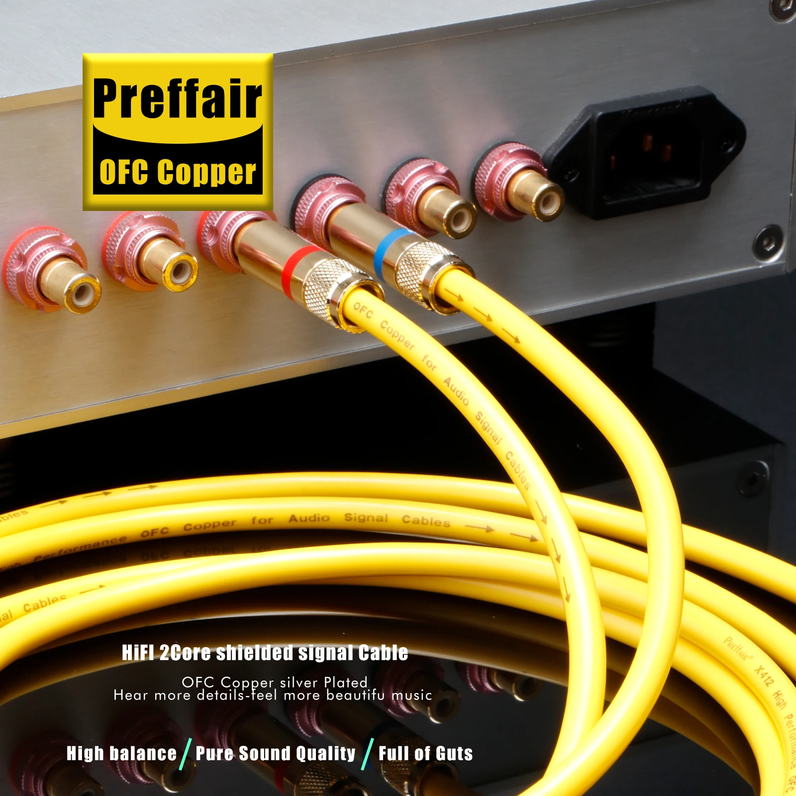 Paar Preffair RCA-Verbindungskabel mit vergoldeten Preffair RCA-Steckern, HiFi-Audio RCA-zu-RCA-Verlängerungskabel – Detail 6