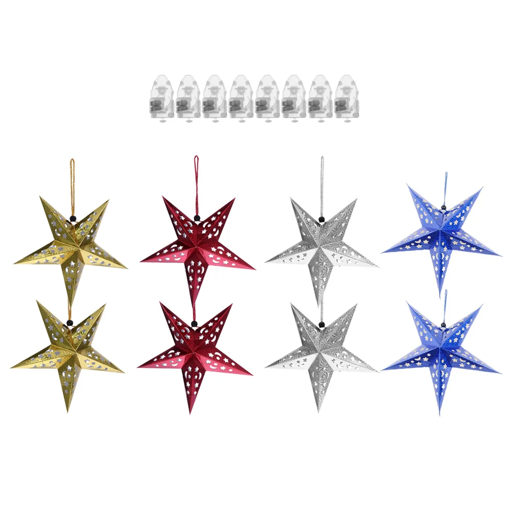 

8 Pcs Star Light Paper Tape Glowing Hanging Decor Christmas Shape nament Pentagrams Pendant Home Photography Prop