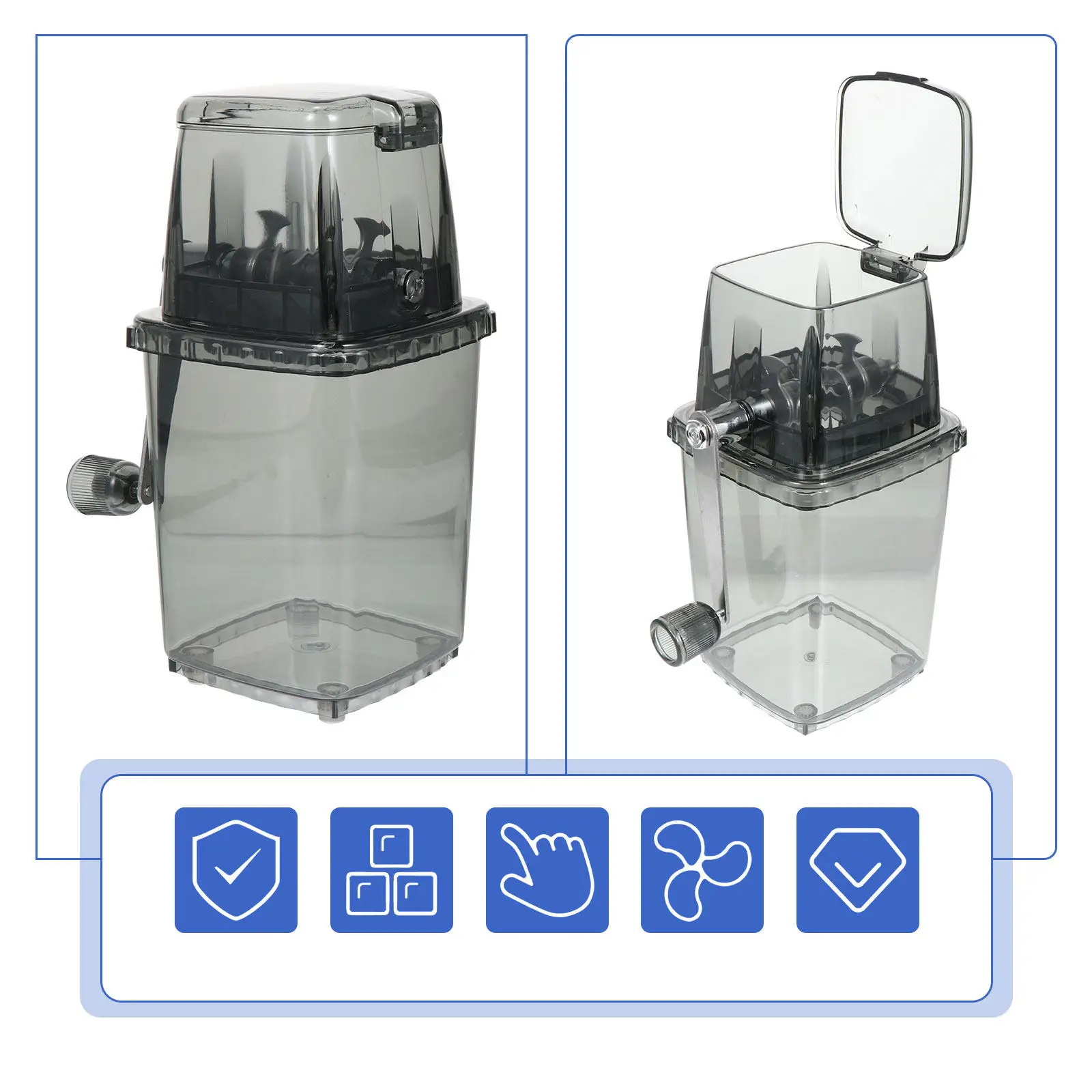 Manual Hand Crank Ice Crusher Portable Kitchen Chopper Transparent Cover for Home Drinks Slush