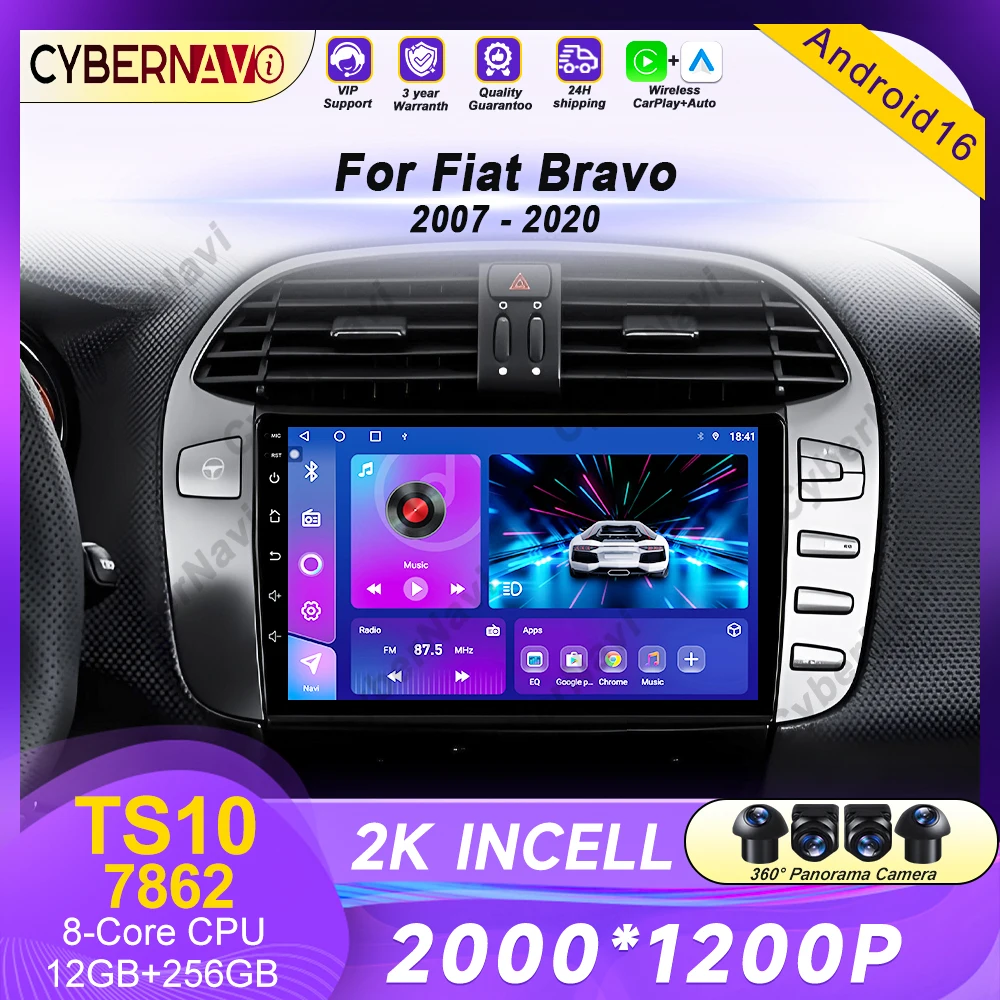 Android For Fiat Bravo 198 2 II 2007 -2014 2K QLED Android Car Radio Multimedia Video Player GPS stereo CarPlay BT 4G Head Unit
