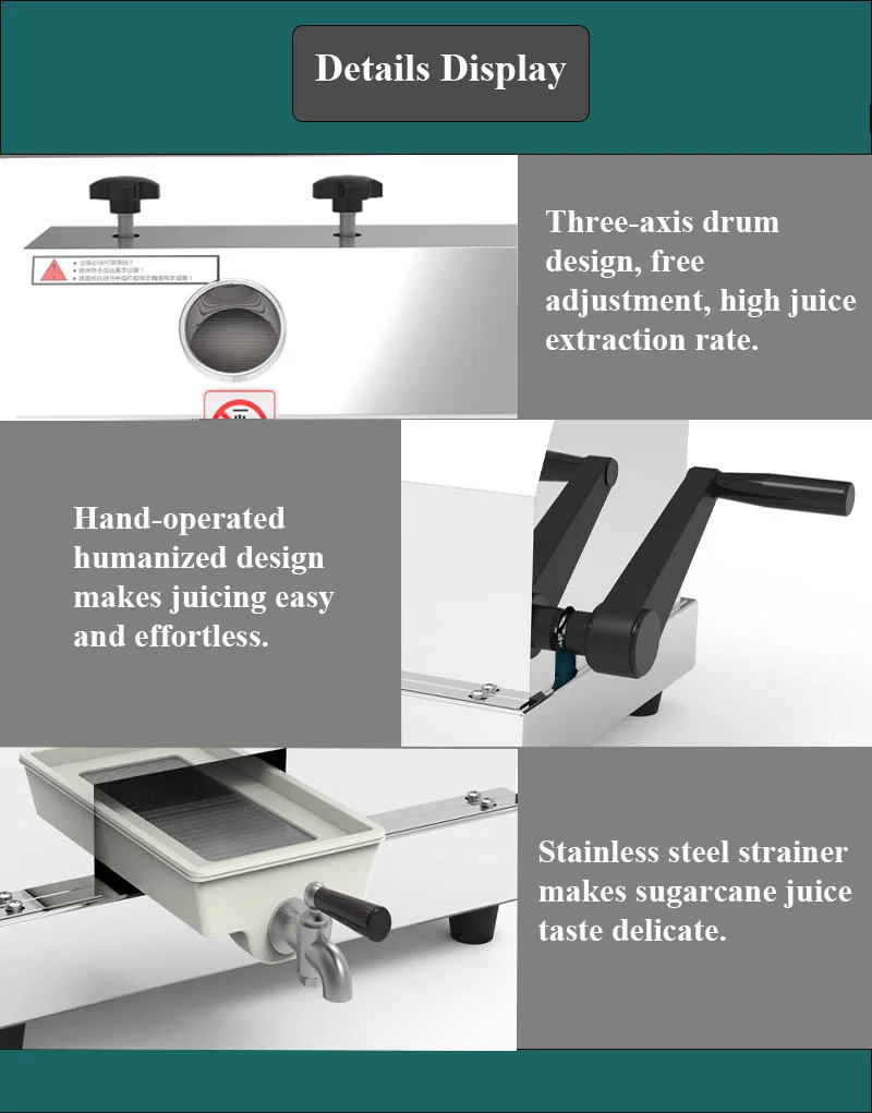 Professional Manual Sugarcane Juicer Machine New Design Large Capacity Sugar Cane Squeezer Crusher Stainless Steel