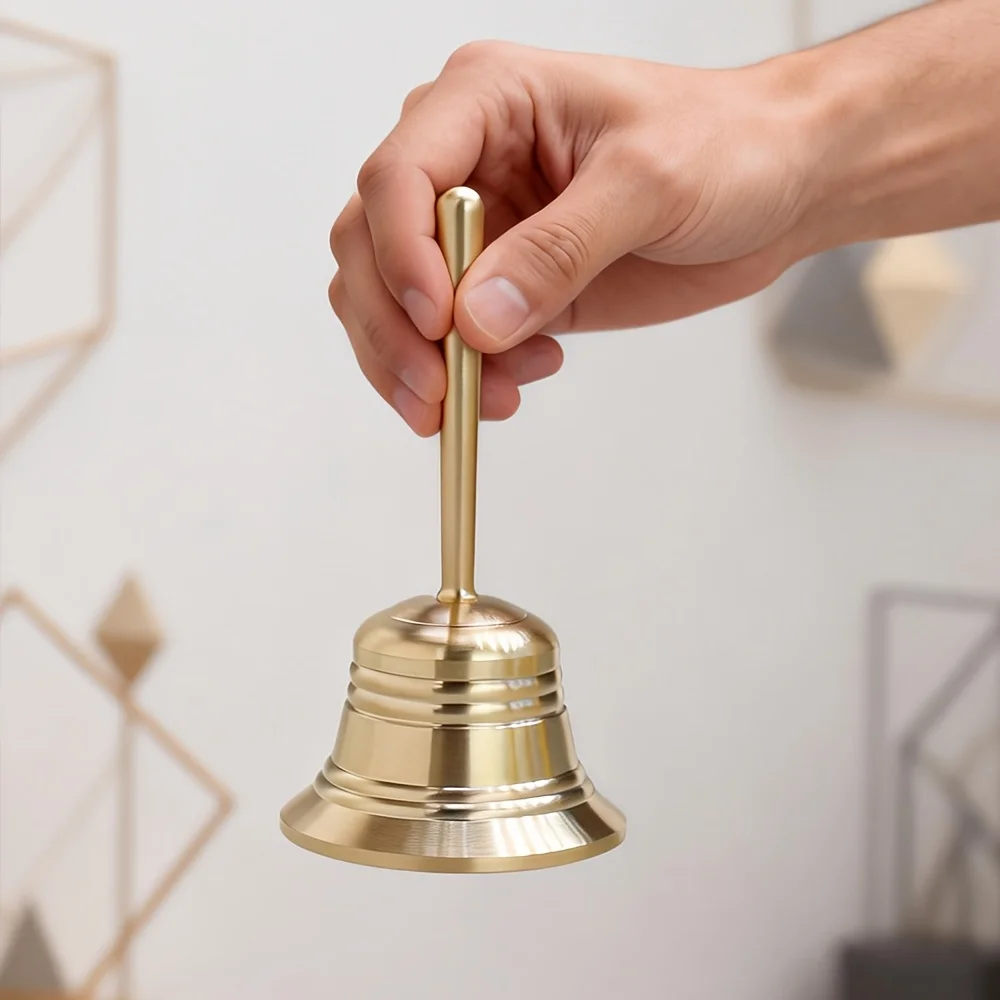 Brass Hand Crank Bell Retro Decorative Ornament Vintage Handle Bell Desktop Collectible Decor Large Small Size Optional