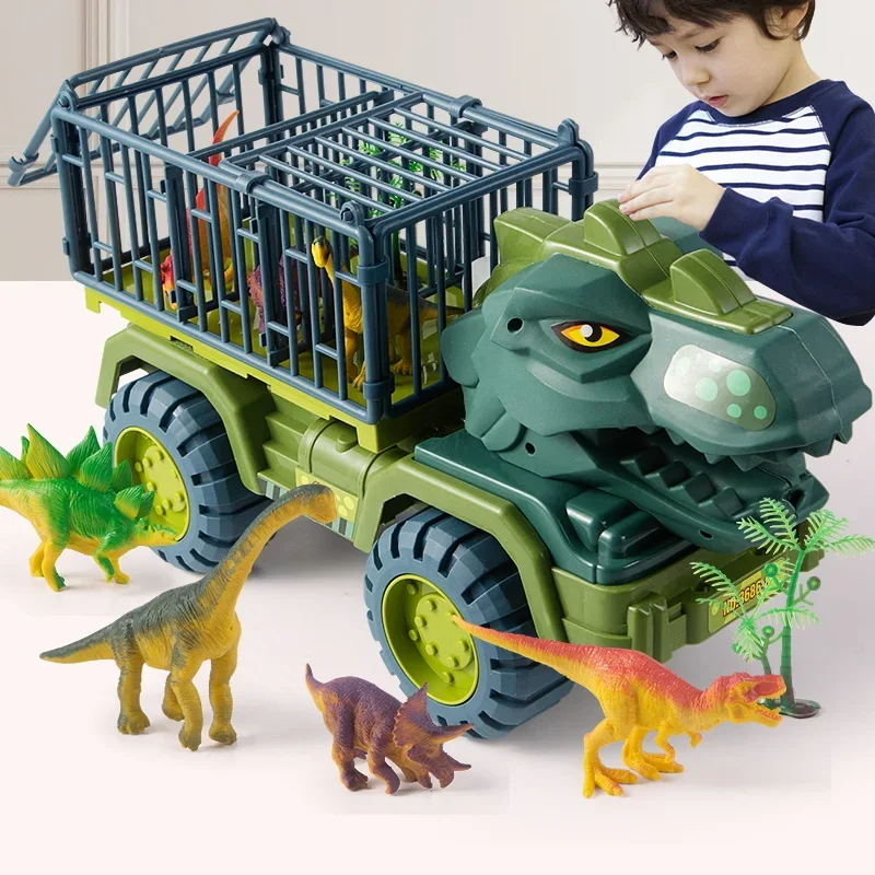 Carro de brinquedo dinossauros transporte transportadora puxar para trás veículo indominus rex jurassic world park crianças caminhão modelo jogo para crianças presentes
