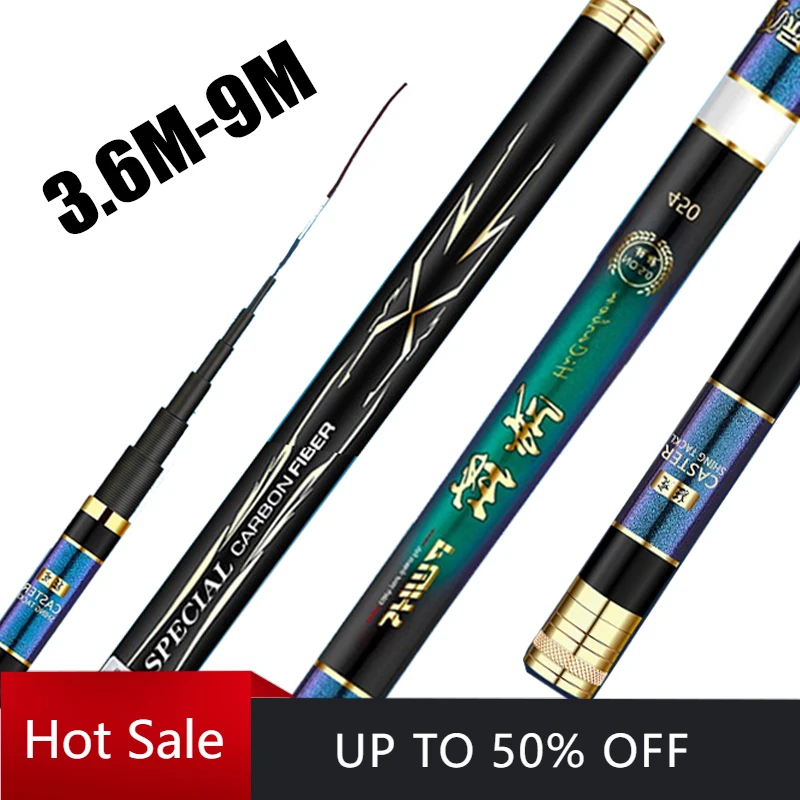 

3.6M/4.5M/5.4M/6.3M/7.2M/8M/9M Telescopic Stream Rod Carbon Reservoir Pond Fishing Rod Super Light Hard Fiber Hand Fishing Pole