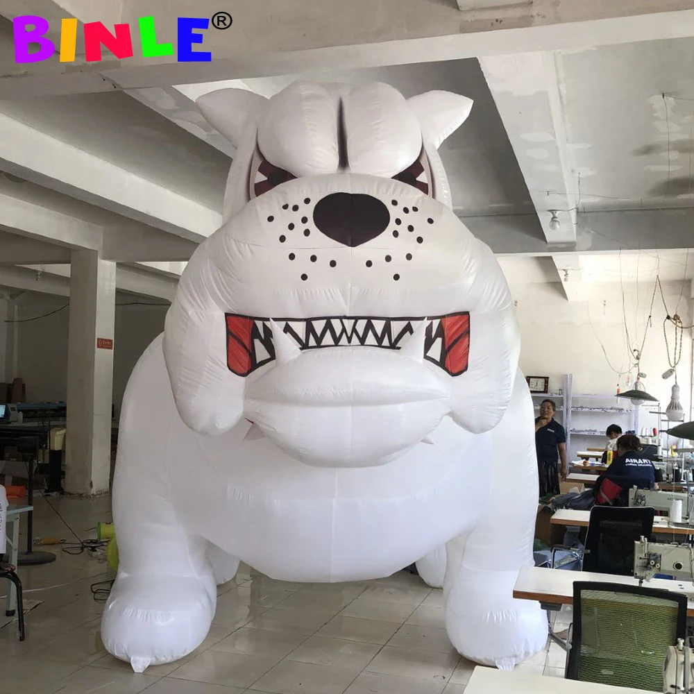 

4m Long Lifelike Event Inflatable Bull Dog With Red Collar Customized White Animal Mascot Balloon For Advertising