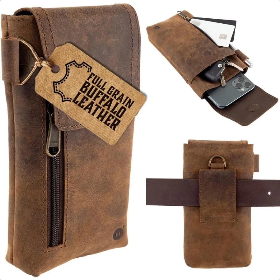 

Moonster Leather Cell Phone Holster Genuine FullGrain Buffalo Leather Secure Durable Phone Belt Holder 7'H x 3.5 W