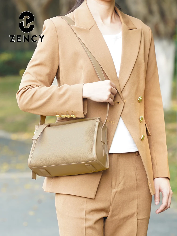 Zency Women's Genuine Leather Shoulder Messenger Bag Large Capacity Luxury Designer Vintage Handbag Sac Apricot