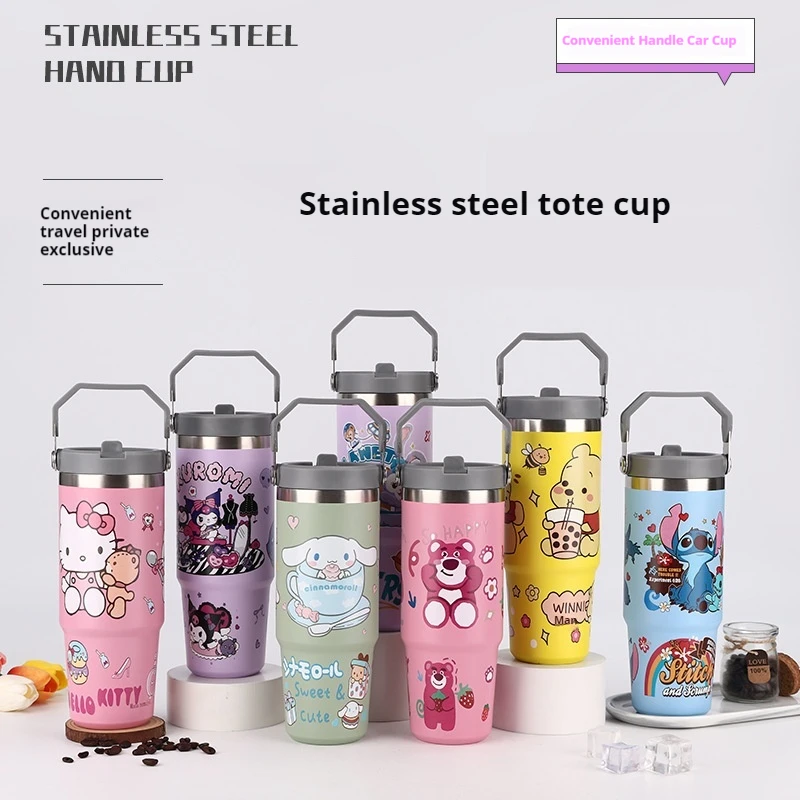 Sanrio New Hello Kitty Water Cup Cartoon Anime Car Cup Large Capacity Stainless Steel Insulated Cup Portable Handheld Bottle