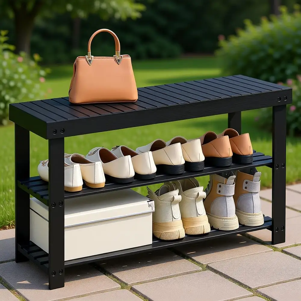 

3-Tier Bamboo Shoe Rack Bench, Durable Storage Organizer for Entryway, Holds 286 lbs, 11.3x35.4x17.8 Inches