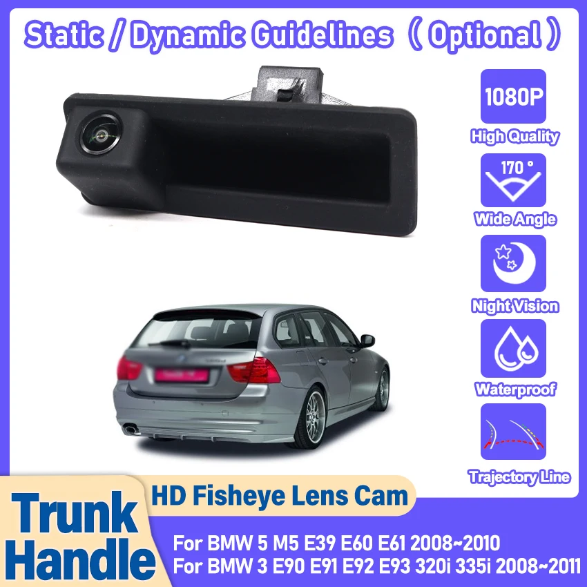 Para BMW 5 M5 E39 E60 E61 2008~2010 HD 170 °   Cámara de visión trasera con mango de vehículo y camión para BMW 3 E90 E91 E92 E93 320i 335i 2008 ~ 2011
