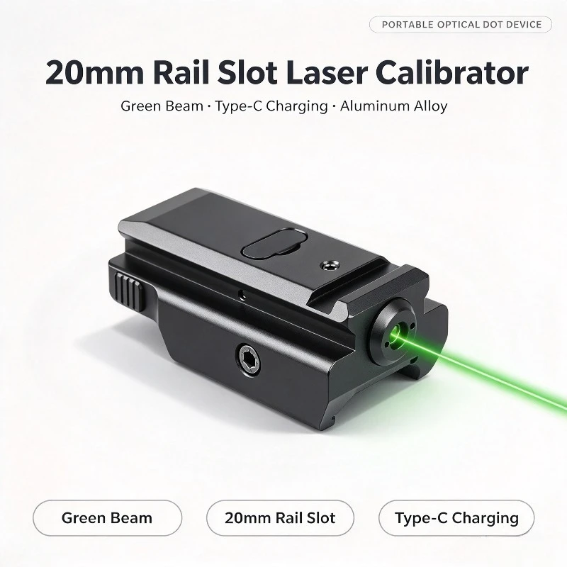 Aluminum Alloy 20mm Rail Slot Laser Calibrator Type-C Charging Red & Green Beam Portable Outdoor Optical Dot Positioning Device