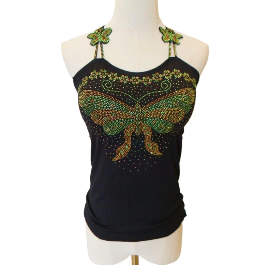 rhinestones butterfly tanks tops women sexy gemstones camisole woman padded camis tanks