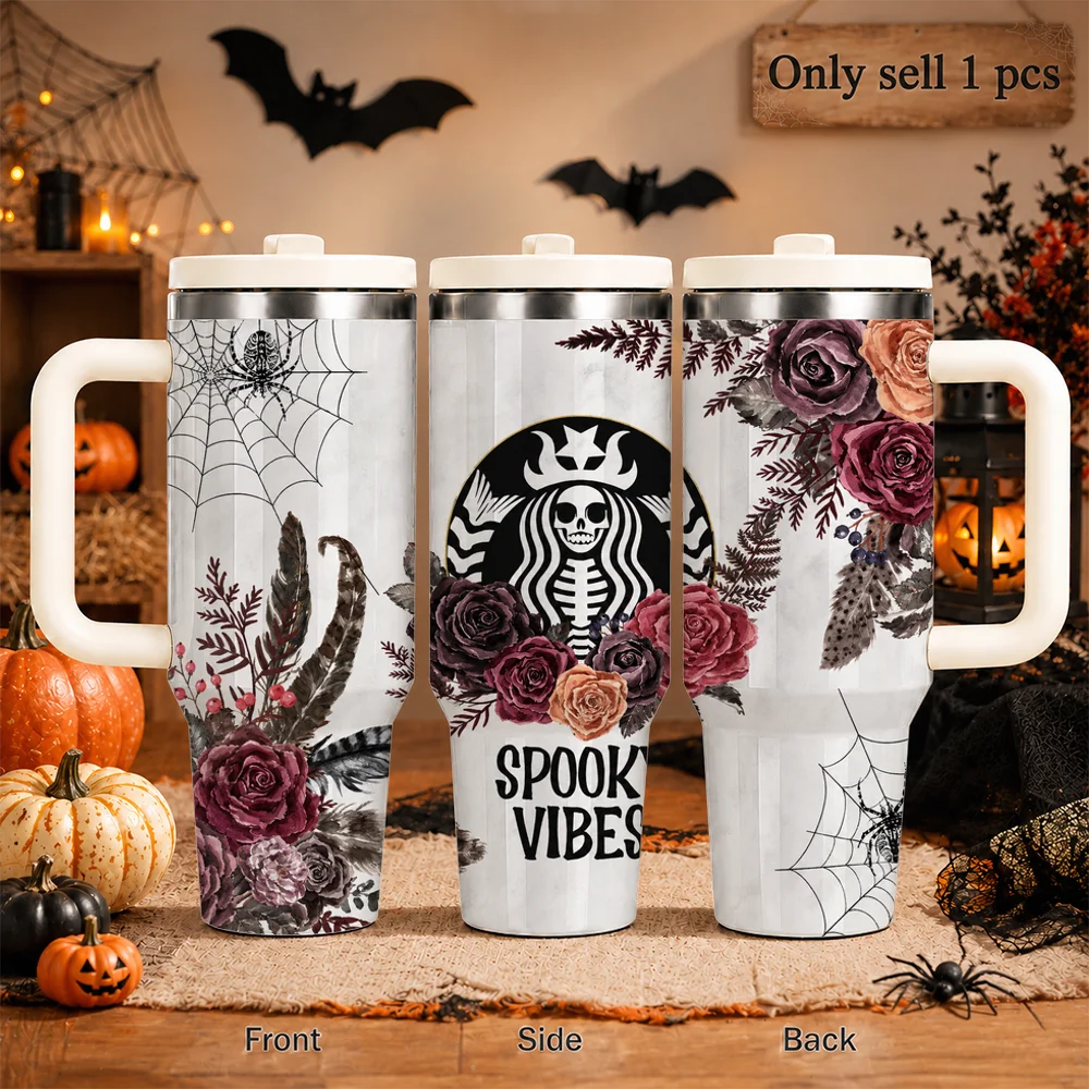 Witch's Magic Coffee Vacuum Flasks 40oz Leakproof Insulated Tumbler with Handle Straw Lid, Stainless Steel Travel Cup