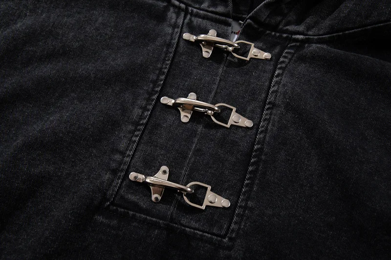 American Retro Half Open Airplane Buckle Hooded Sweatshirt for Men Y2k Korean Fashion High Street Loose Denim Hoodie Pullover