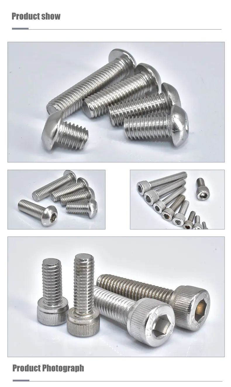 5–55 Stück 304 runde Edelstahl ISO7380 Innensechskantschraube DIN912 Sechskant-Innensechskantschraube M2 M2,5 M3 M4 M5 M6 M8 L = 4–55 mm – Detail 4