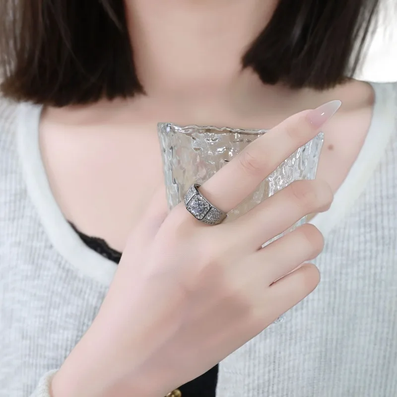 أوروبا والولايات المتحدة عبر الحدود كامل الماس الغجر الرجال خاتم مربع محيط الماس يعيش خاتم الرجال الكبير الساخن سال #4