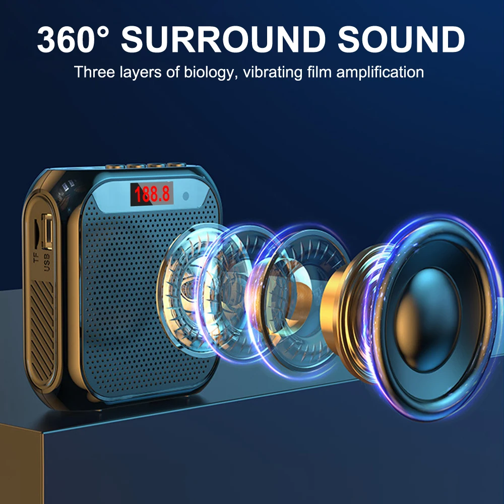 5W Voice Amplifier Multifunctional Portable 2400mAh Voice Speaker with Microphone Display Surround Sound for Teachers Speech