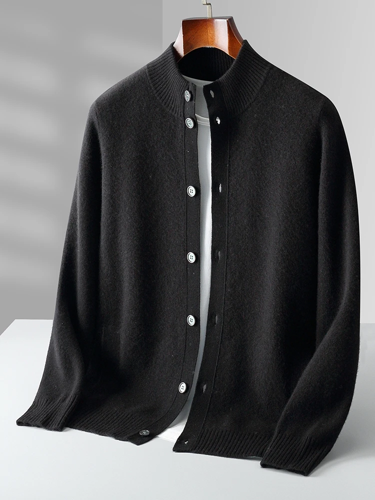 MEETCC 100% ميرينو الصوف الرجال Sweatercoat الخريف الشتاء وهمية الرقبة زرر سترة سميكة الدافئة عادية الذكية الكشمير تريكو