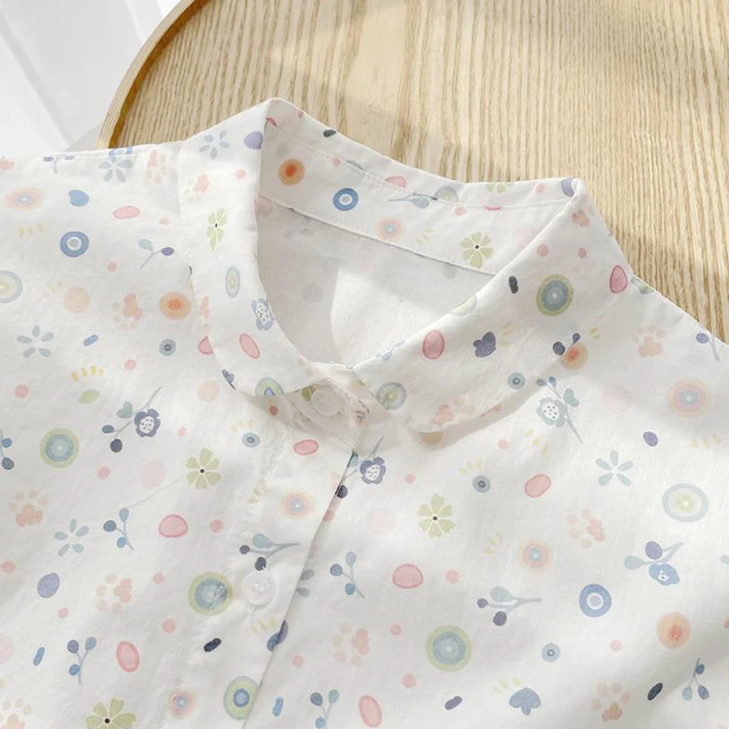 

Новые летние хлопковые топы, женская одежда, повседневные рубашки и блузки с короткими рукавами и отложным воротником с милым мультяшным принтом Blusas U150