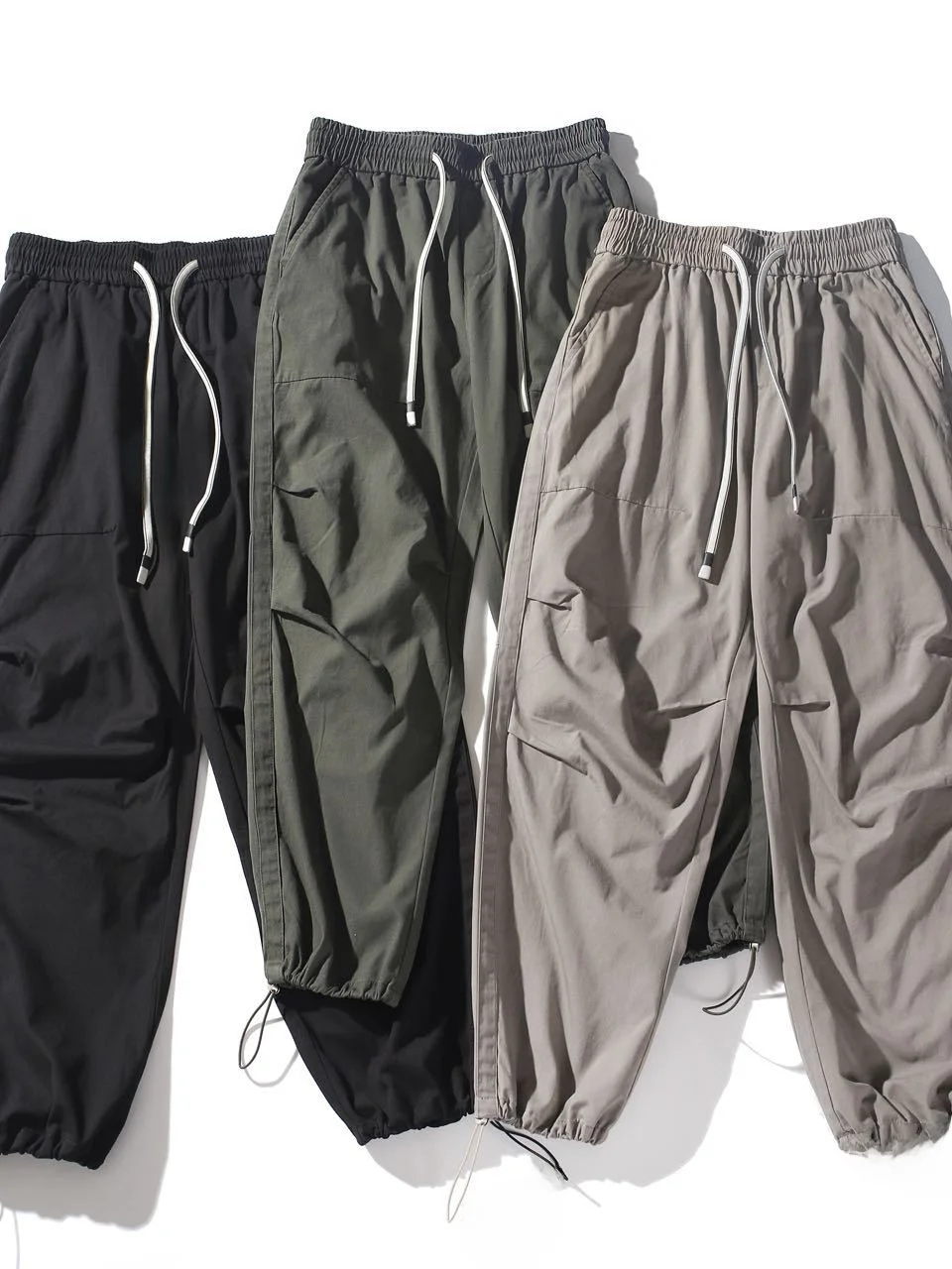 

Men's Pure Cotton Waed Loose Large Size Pleated Casual Pants Trendy Elastic Waist Wide Leg Cuffed Functional Workwear Long ...