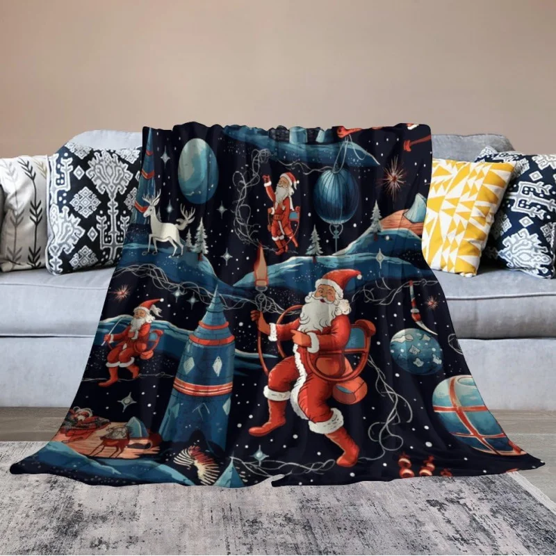 Santa Claus in space blanket, New Year flannel warm blanket, 80INX60IN sofa bed decorative blanket