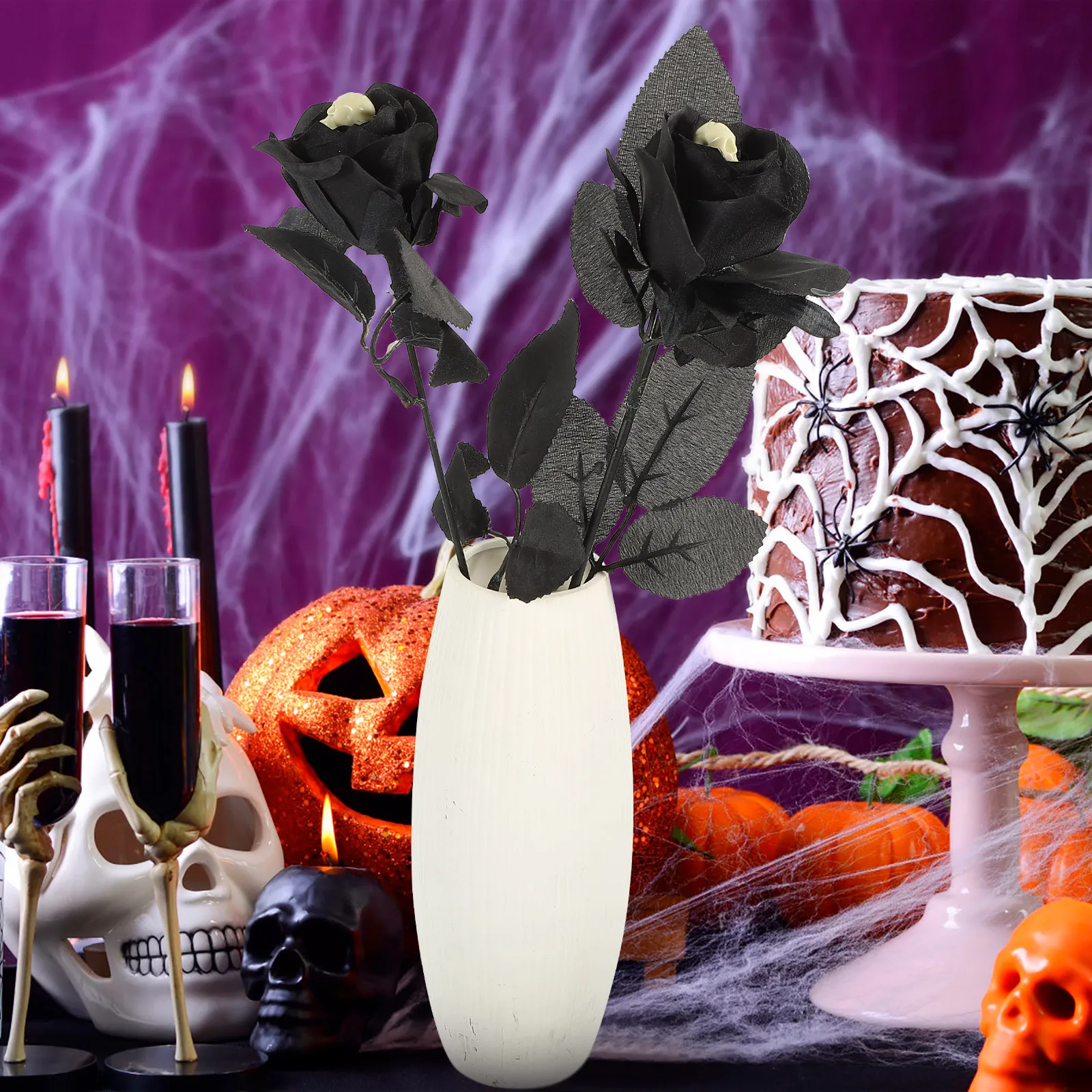 

10pcs Fake Artificial Halloween Party Decoration Creepy Flower Skull Decor Fake Rose With Skull Halloween Rose Decor