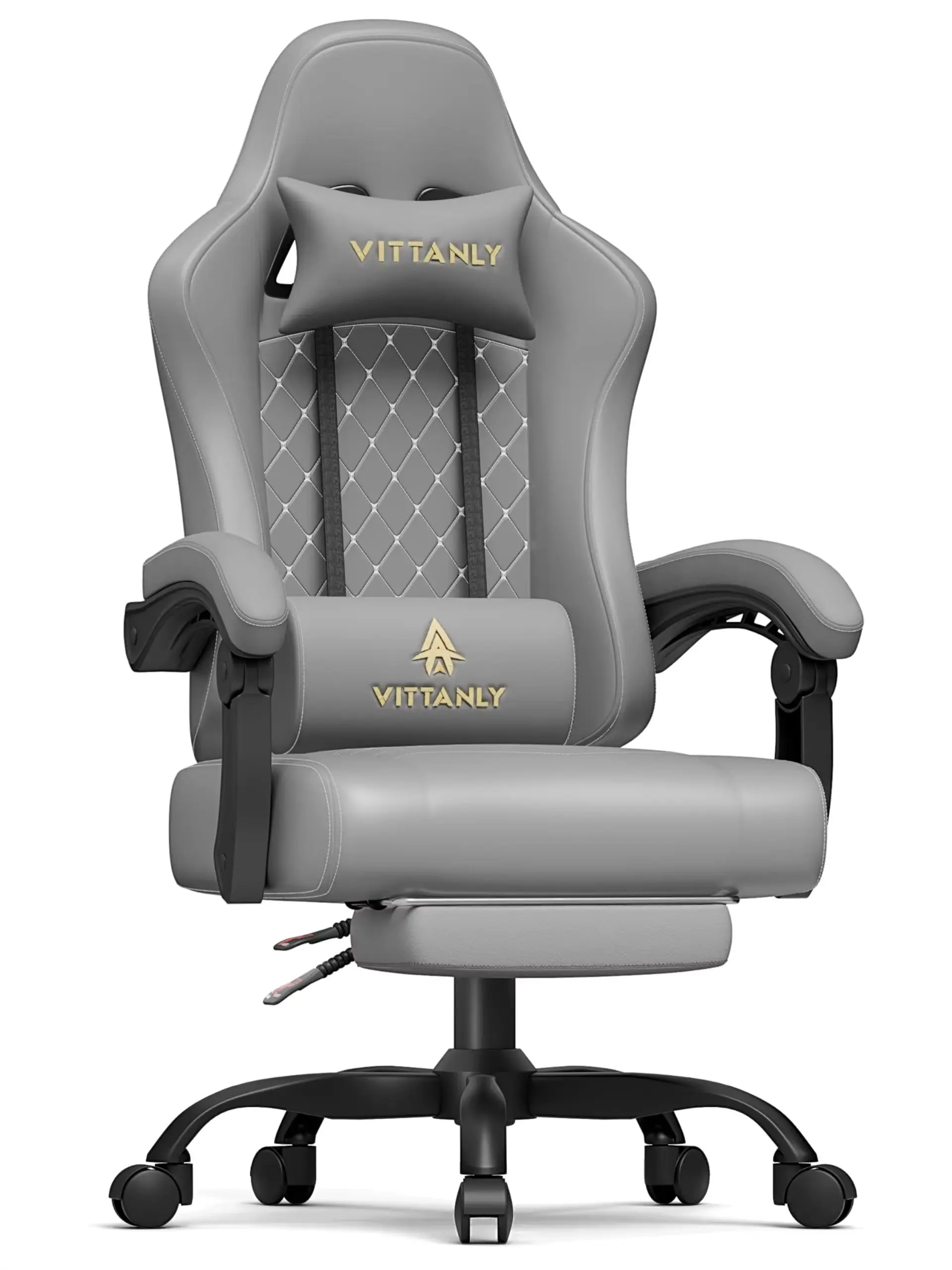Vittanly Gaming-Stuhl Ergonomischer Gaming-Stuhl mit Kopfstütze, Lendenkissen und Fußstütze, höhenverstellbarer drehbarer Bürostuhl