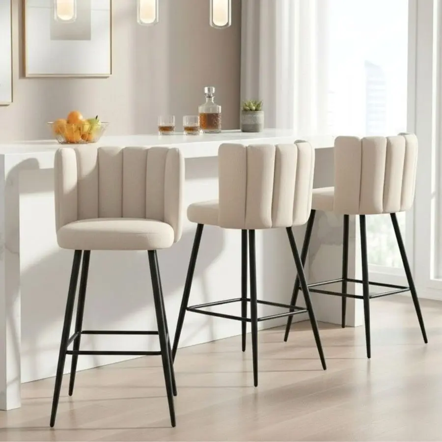 30 Bar Height Barstools Set of 2 Modern Kitchen Stools Upholstered Counter Stool Chairs with Gold Legs for Kitchen Island Breakf