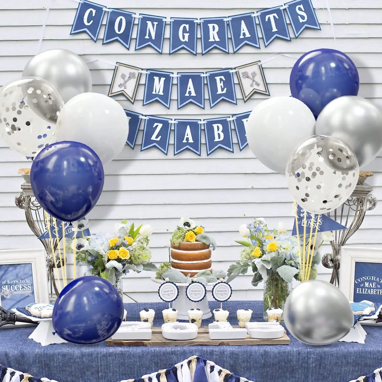 

Classic Navy Series Blue White and Gray 62 Pieces of Latex Balloon Decoration Set for Adults Elegant Parties and Other Occasions