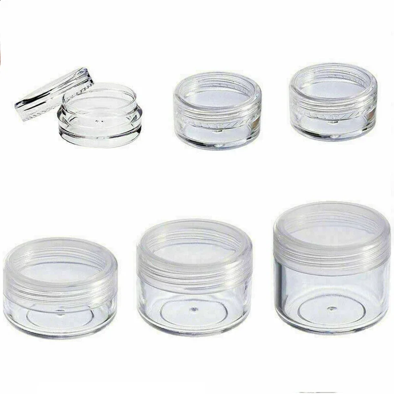 20pcs 3g-20g Empty Clear Plastic Sample Container Cosmetic Jar Lotion Nail Make Up Powder Pot