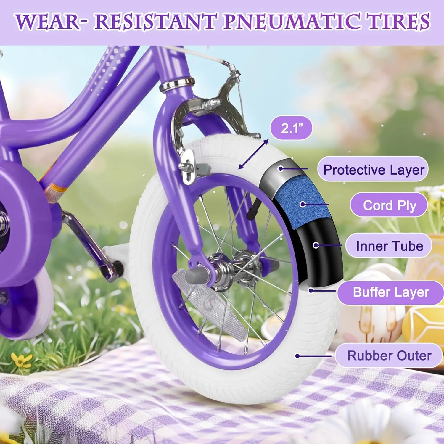 دراجة قابلة للتعديل للفتيات من عمر 2 إلى 12 سنة ، 12 بوصة ، مع عجلات تدريب سلة وجرس