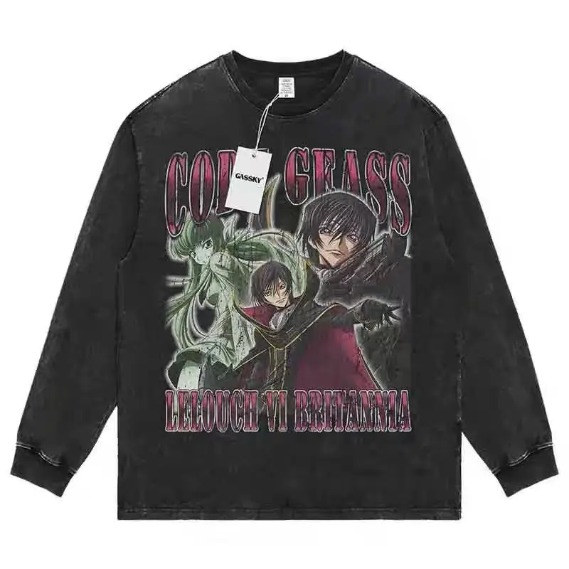 

Y2k Hip Hop Vintage 90s Long-Sleeved Oversized T-Shirt Summer Goth Design Sense Loose Top Tide Streetwear Washed Denim T-Shirt